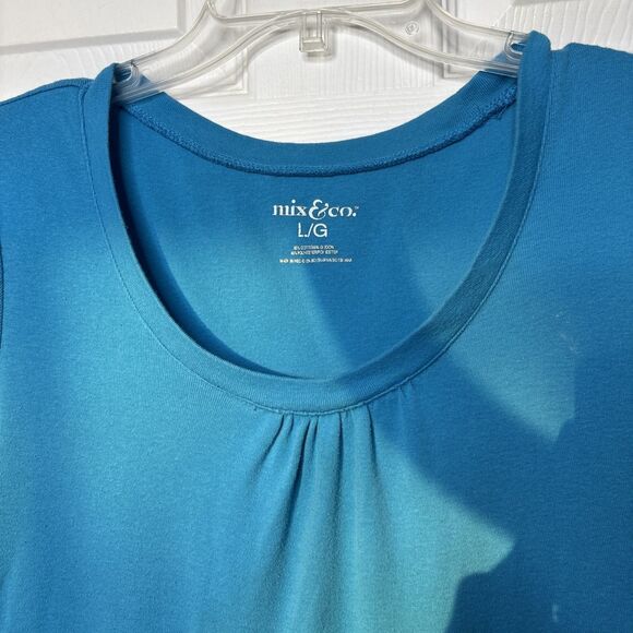 Vintage Y2K Mix & Co Women’s Large Turquoise Pleated Scoop Neck Tee Shirt Top - Picture 3 of 8